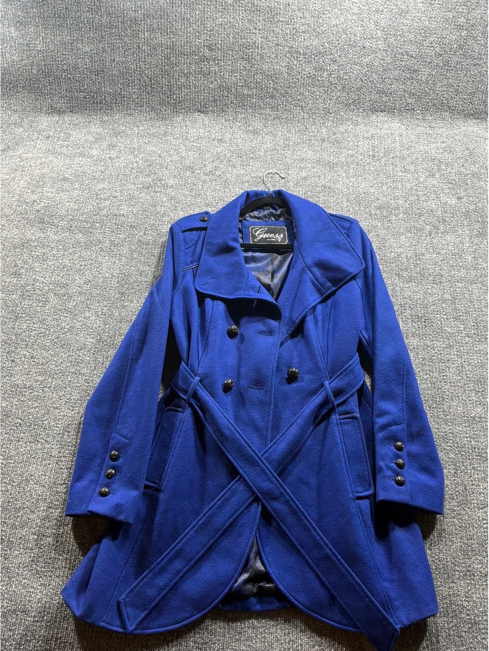 Guess Women's Blue Wool Pea Coat with Belt